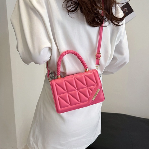 Sac à Bandoulière Géométrique Matelassé pour Femmes Cuir PU Petit Sac Carré Avec Poignée Tressée Sac à Main Bandoulière