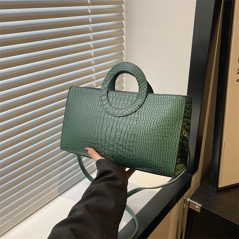 Sac à Épaule pour Femme en Cuir PU Motif Crocodile Avec Poignée Ronde Sac à Main Bandoulière Minimaliste Texture Alligator