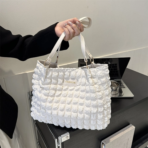 Women Popcorn Texture Bubble Fabric Large Capacity Shoulder Bag Casual Fashion Underarm Tote Handbag