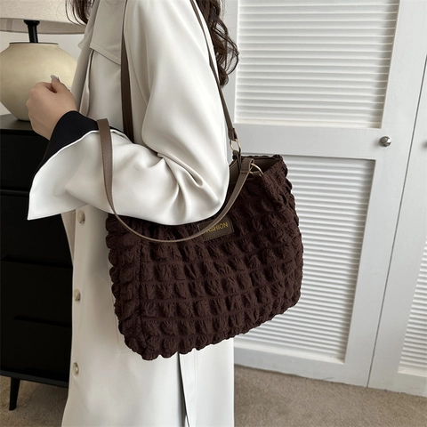 Women Popcorn Texture Bubble Fabric Large Capacity Shoulder Bag Casual Fashion Underarm Tote Handbag