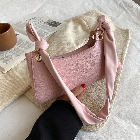 Kroko Muster Unterarm Umhängetasche PU Leder Retro Knoten Riemen Schicke Handtasche Für Damen