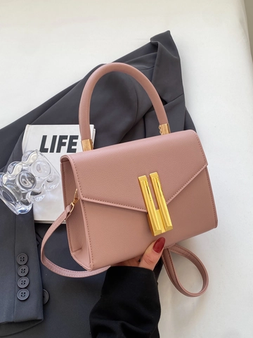 Strukturierte PU-Leder Damen Umhängetasche Urban Simple Style Kleine Quadratische Handtasche Mit Metallschloss Verschluss Schultertasche
