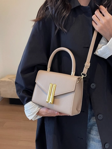 Strukturierte PU-Leder Damen Umhängetasche Urban Simple Style Kleine Quadratische Handtasche Mit Metallschloss Verschluss Schultertasche