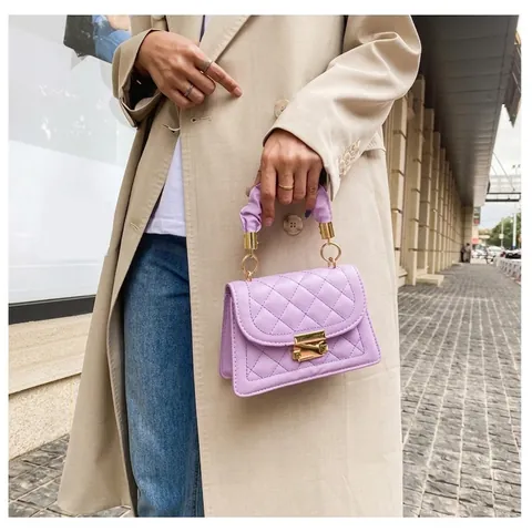 Women Quilted Crossbody Bag PU Leather Fashion Ruched Handle Gold Chain Small Square Shoulder Handbag
