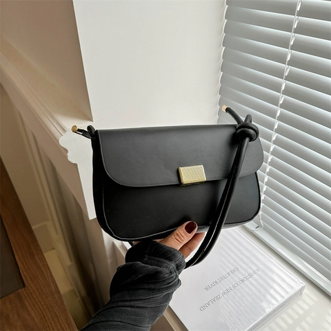Piccola Borsa Quadrata Vintage in Pelle PU Minimalista per Donna Elegante Borsa a Tracolla a Patta Borsa a Spalla Con Cinturino a Nodo