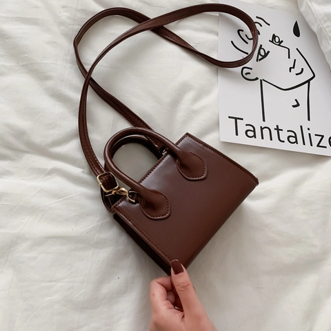 Bolso de Hombro de Cuero PU Mini para Mujer Urbano Simple Bolso Cuadrado Pequeño Con Correa Ajustable Asas Dobles Bolso de Diario