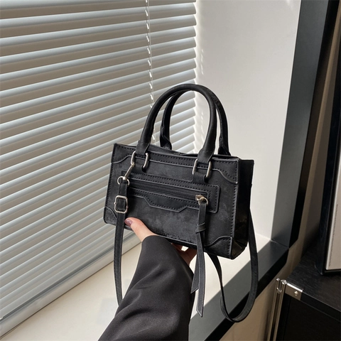 Bolso de Hombro Cuadrado Pequeño de Cuero PU de Moda Color Sólido Con Borlas Bolso de Mano Crossbody para Mujer Bolso Diario Casual