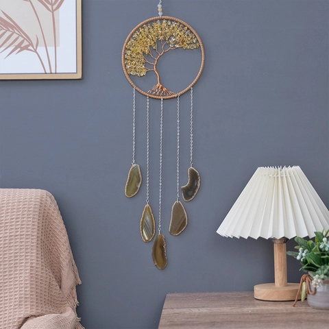 Decorazione Da Parete Albero Della Vita Con Pietre Di Citrino Giallo E Fette Di Agata Naturale Decorazione Boho Fatta A Mano