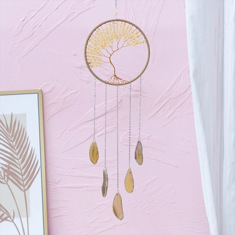 Decorazione Da Parete Albero Della Vita Con Pietre Di Citrino Giallo E Fette Di Agata Naturale Decorazione Boho Fatta A Mano