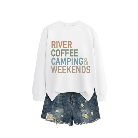 Damen Sweatshirt Rundhals Baumwolle Langarm Buchstabendruck Lässiges Lockeres Pullover Oberteil