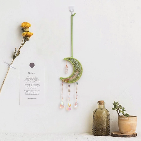 Mond Suncatcher Grüner Lebensbaum Hängende Dekoration Mit Kristallprisma Anhänger Boho Fensterdeko Handgefertigtes Geschenk