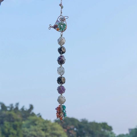 Chakra Natural Stones Hanging Ornament Bird Metal Wire Wrapped Healing Crystal Woven Boho Car Decor Wall Decoration