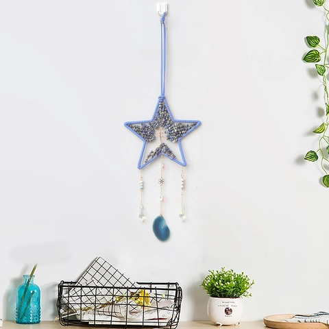 Appeso A Parete Stella Albero Della Vita Chip Cristallo Blu Fetta Agata Acchiappasogni Bohémien Fatto Mano Decoro Casa