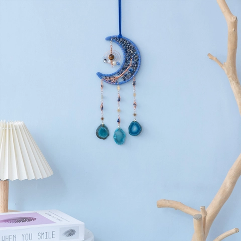 Acchiappasogni Luna Blu Decorazione Da Parete Fatto A Mano Cristallo Naturale Agata Albero Della Vita Bohemien