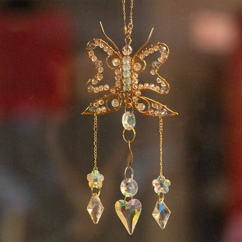Handmade Butterfly Crystal Suncatcher Prism Rainbow Maker Wire Wrapped Metal Hanging Ornament For Window Garden Home