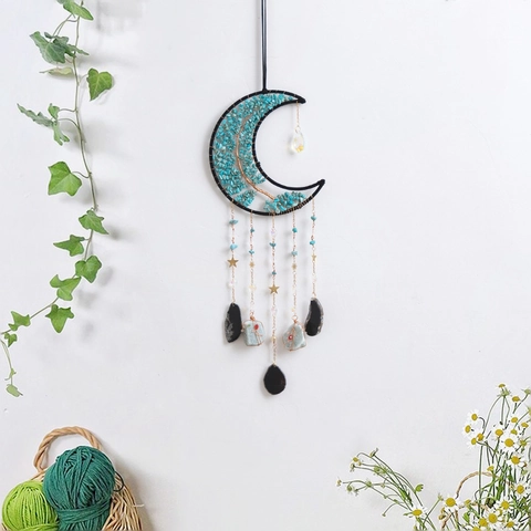 Luna Albero Della Vita Acchiappasogni Decorazione Da Parete Con Turchese Cristallo Agata Stelle Metalliche Suncatcher Bohemien Per Casa