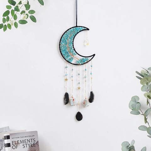 Luna Albero Della Vita Acchiappasogni Decorazione Da Parete Con Turchese Cristallo Agata Stelle Metalliche Suncatcher Bohemien Per Casa