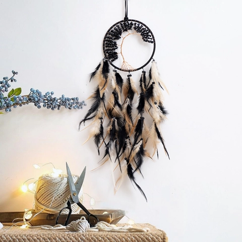 Tree Of Life Dreamcatcher Handmade Feather Stone Bead Wall Hanging Decor Boho Home Room Ornament