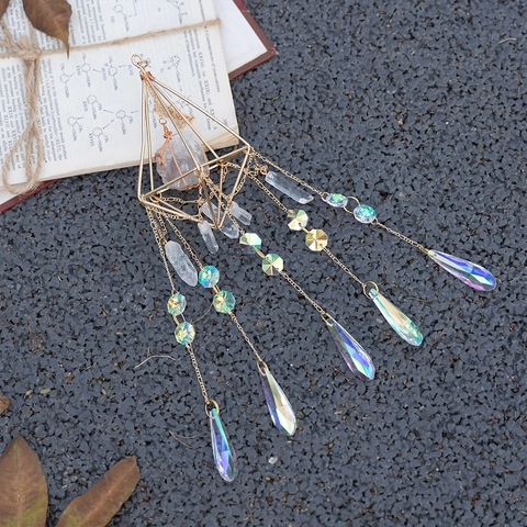 Geometric Crystal Suncatcher Hanging Ornament Natural White Crystal Raw Stone Rainbow Maker Prism Home Garden Window Decor
