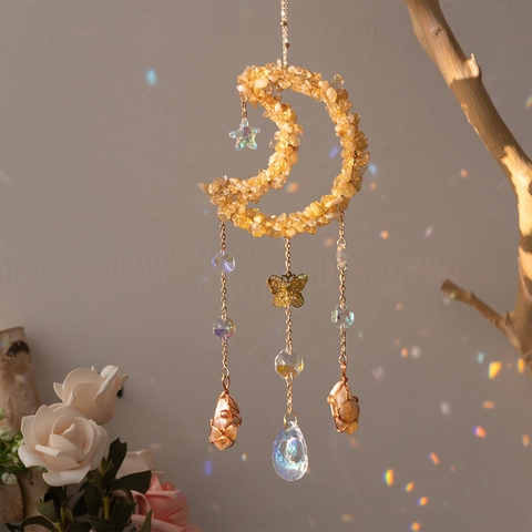 Acchiappasole Luna Citrino Piedra Naturale Decorazione Appesa Farfalla Prisma Arcobaleno Finestra Casa Giardino Bohemien