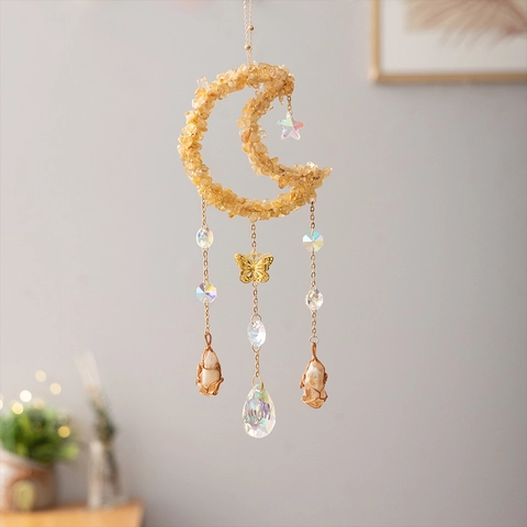 Acchiappasole Luna Citrino Piedra Naturale Decorazione Appesa Farfalla Prisma Arcobaleno Finestra Casa Giardino Bohemien