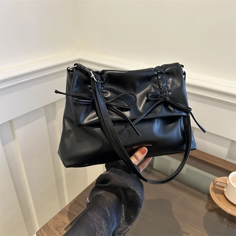 Sac À Épaule Plissé Cuir PU Nœud Papillon Sous L'Aisselle Tote Pour Femmes Mode Grande Capacité Souple