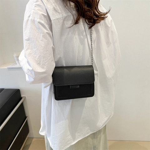 Borsa a Tracolla da Donna in Pelle PU Piccola Quadrata Minimalista Con Tracolla a Catena in Metallo Casual Quotidiana