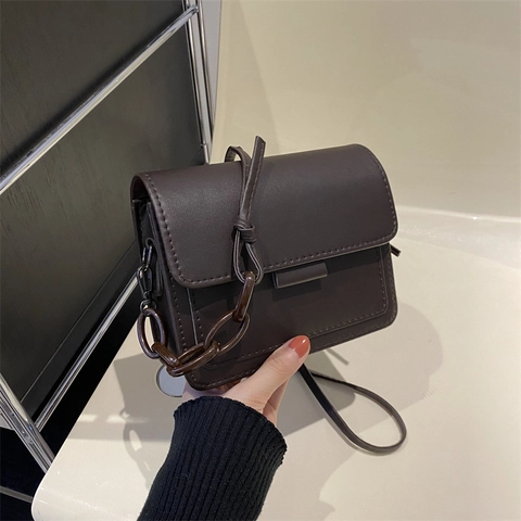 Damen Umhängetasche PU Leder Modisch Dicke Kette Minimalistisch Flip Cover Kleine Quadratische Tasche Lässig Modisch