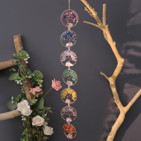Árbol De La Vida Adorno Colgante Cristal Natural Hecho A Mano Chakra Decoración De Pared Estilo Boho