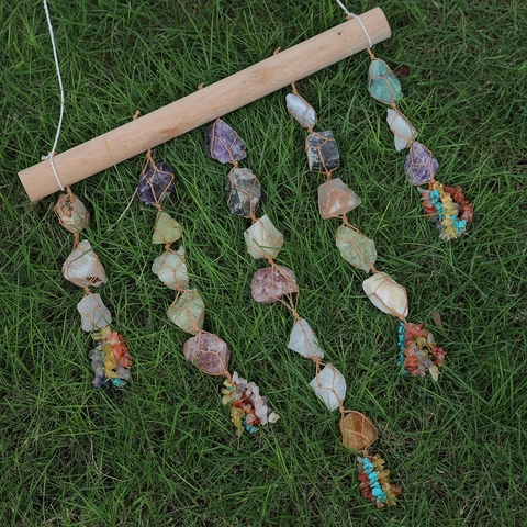 Naturstein Kristall Wandbehang Dekor Mit Holzstab Boho Amethyst Rosenquarz Heilung Sonnenfänger