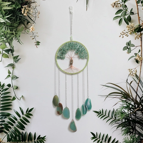 Levensboom Dromenvanger Hangende Decoratie Met Natuurlijke Agaatschijfjes Groene Kristalsteen Chips Uil Hanger Boho Decor