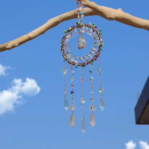 Crystal Tree Of Life Dream Catcher Handmade Suncatcher Rainbow Maker Window Hanging Ornament For Garden Home Room Decor