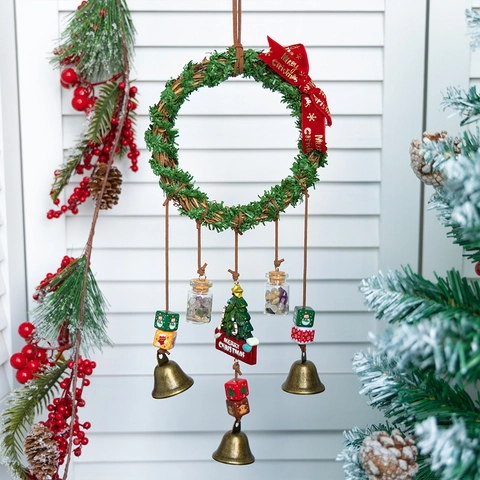 Campana De Viento Con Guirnalda De Navidad Colgante Con Campanas De Metal Botellas De Vidrio Decoración De Puerta Pared