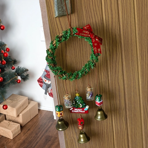 Campana De Viento Con Guirnalda De Navidad Colgante Con Campanas De Metal Botellas De Vidrio Decoración De Puerta Pared