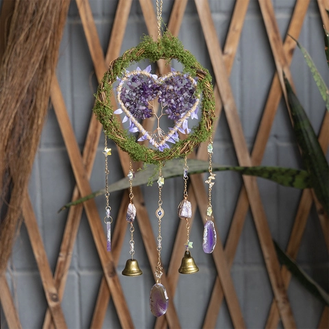 Lebensbaum Kristall Hängedekoration Mit Achat Scheibe Glocken Für Wand Haus Deko Böhmisch Herzform Handgefertigt Ornament