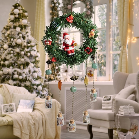 Corona Di Natale Appesa Babbo Natale Decorazione Con Bottiglie Di Desiderio In Vetro E Pietra Naturale Campanello In Metallo