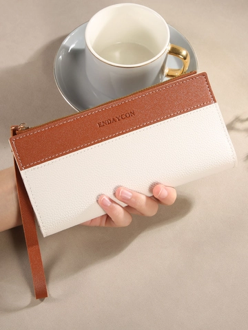 Women's Long Wallet Color Block PU Leather Tassel Zipper Multi Card Slots Purse Handbag For Daily Fashion Minimalist Hand Clutch