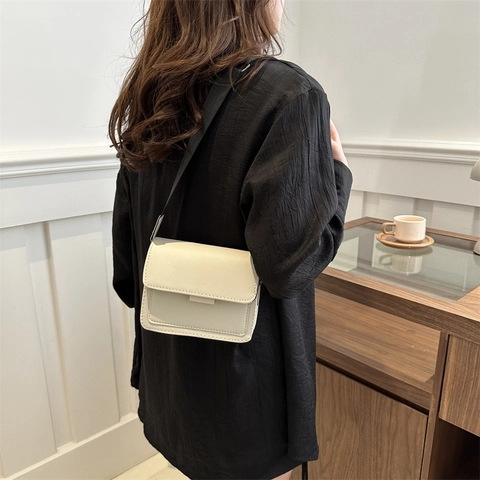 Borsa a Spalla Piccola Quadrata in Pelle PU Minimalista da Donna Borsa a Tracolla Tinta Unita Stile Coreano Alla Moda Con Tracolla Larga