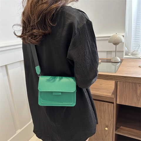 Fashion Women PU Leather Small Square Shoulder Bag Wide Strap Crossbody Bag Korean Style Casual Texture Solid Color Handbag