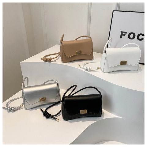 Dames Mode PU Leer Schoudertas Stedelijk Minimalistisch Knoopband Vierkante Crossbodytas Gouden Slot Dagelijkse Messenger Bag