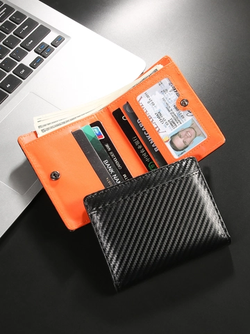 Portefeuille Homme Texture Fibre de Carbone Blocage RFID Bifold Court Porte-Monnaie Avec Poche Zippée Porte-Cartes Affaires Simple