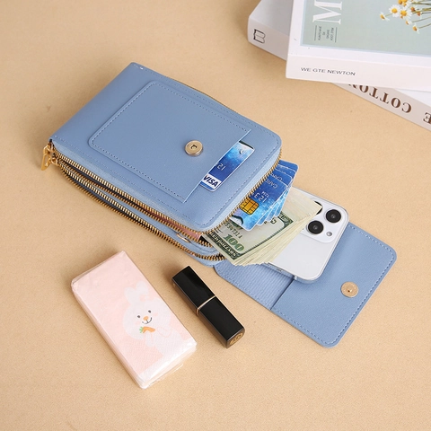 Women Touch Screen Mobile Phone Bag PU Leather Crossbody Mini Shoulder Bag With Card Slots Multi Layer Small Wallet Purse