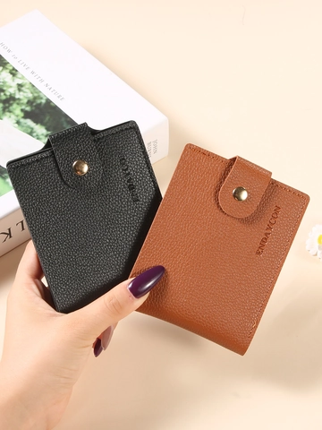 Women Minimalist PVC Leather Lychee Pattern Short Bi-fold Card Holder Multi-slot Coin Purse Daily Fashion Small Wallet