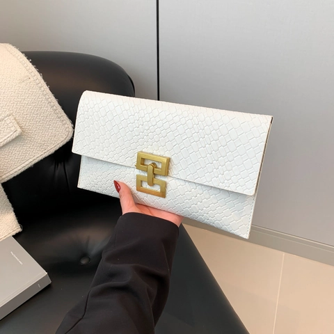 Damen Elegant Krokodilmuster Clutch Tasche PU Leder Umschlag Handtasche Mit Goldenem Geometrischem Schloss Für Party Hochzeit