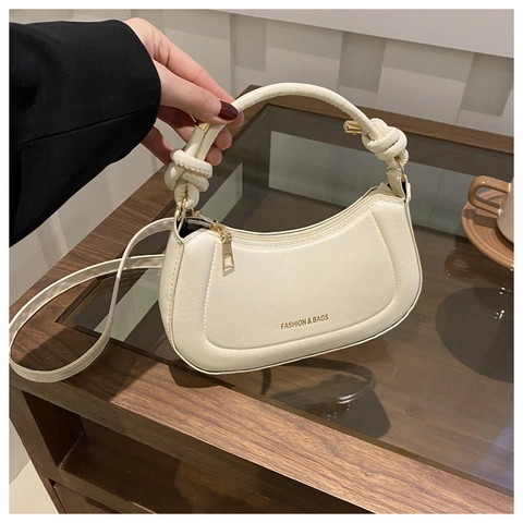 Women Half Moon Shoulder Bag PU Leather Knot Handle Elegant Saddle Crossbody Purse Solid Color Minimalist Hobo Bag
