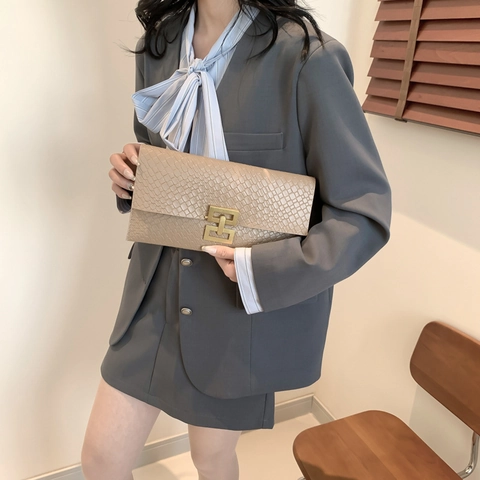Damen Elegant Krokodilmuster Clutch Tasche PU Leder Umschlag Handtasche Mit Goldenem Geometrischem Schloss Für Party Hochzeit