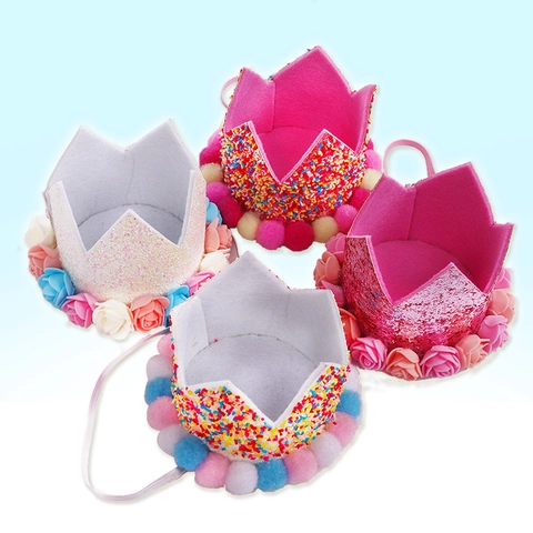Kinder Baby Geburtstag Party Pailletten Krone Hut Glitzer Feier Hut Mit Schaumstoff Rosen Bommeln Für Fotografie Kopfschmuck