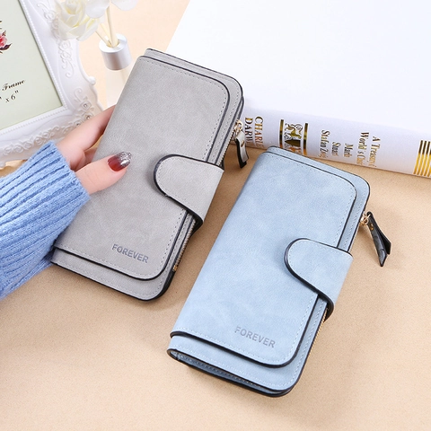 Cartera Larga Para Mujer Bolso De Mano De Cuero PU Mate Ranuras Para Tarjetas Cremallera Hebilla Estilo Coreano Elegante