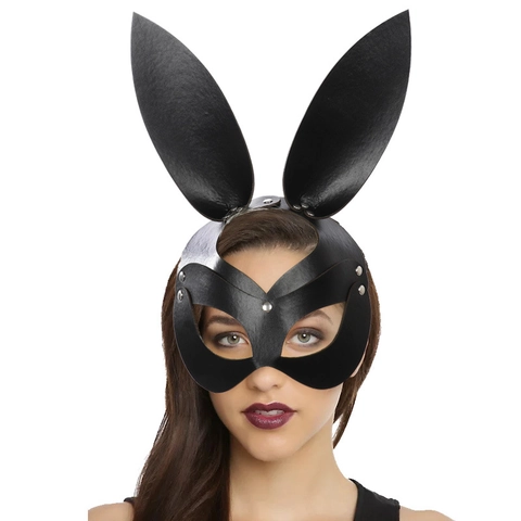 Maschera Orecchie Di Coniglio Sexy Pelle PU Copertura Occhi Gatto Con Borchie Argento Per Festa In Maschera Cosplay