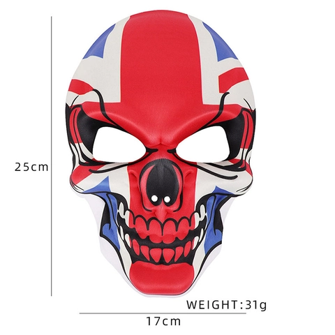 Masque de Crâne Effrayant Halloween EVA Horreur Masque Complet pour Cosplay Fête de Mascarade Union Jack Flamme Design Accessoire